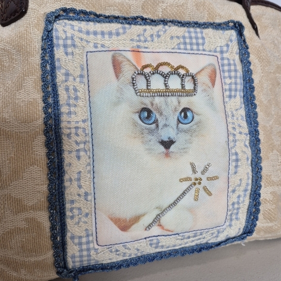 Brighton Sheba Princess Cat Vintage Tapestry Tote Bag w/ Leather Accent - Picture 2 of 15